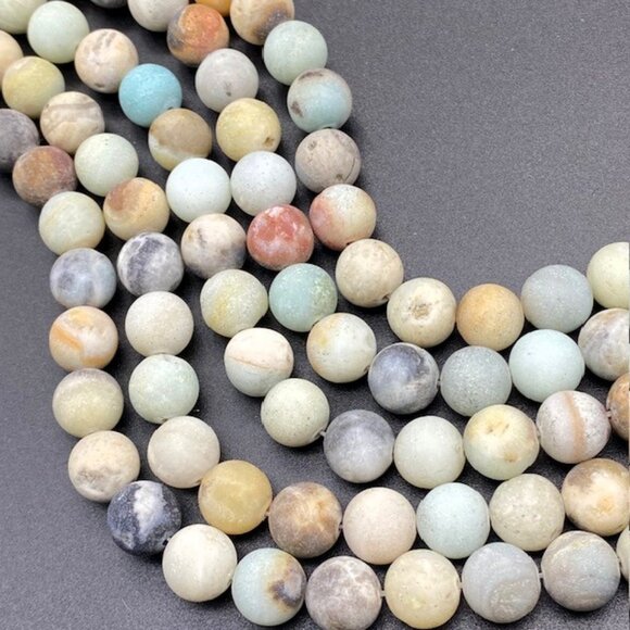 12mm Frosted Amazonite Genuine Semi Precious Natural Gemstone Bead Strand - Picture 3 of 3